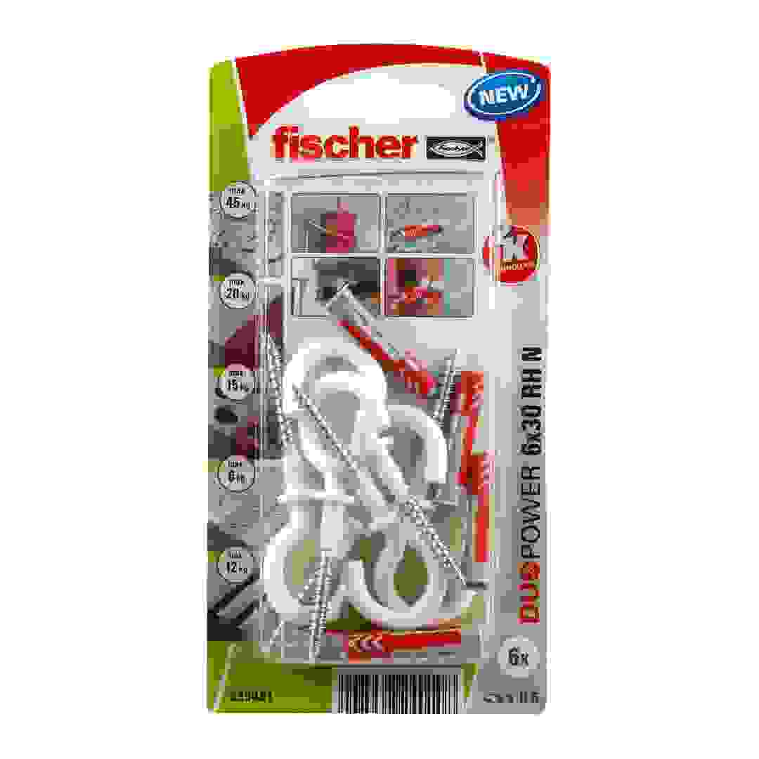Fischer DuoPower Universal Wall Anchor W/ Nylon Coated Round Hook Pack (0.6 x 3 cm, 6 Pc.)