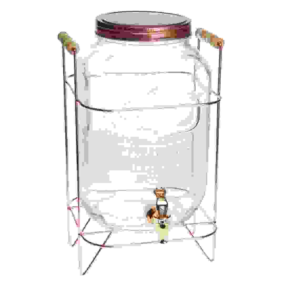 موزع مشروبات زجاجي هوم كرافت مع حامل ذهبي وردي (23 × 21.5 × 38.5 سم، 8 لتر)