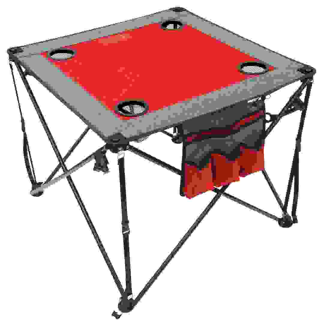 طاولة خارجية محمولة قابلة للطي بوليستر وفولاذ كريتيف (73.66 × 73.66 × 62.23 سم، أحمر ورمادي)