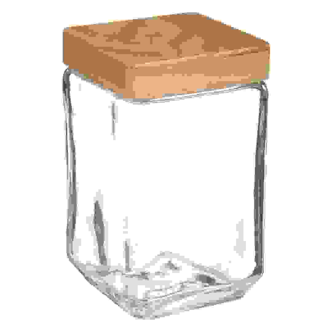 برطمان تخزين زجاجي بغطاء من خشب الصنوبر 5فايف (1.7 لتر)