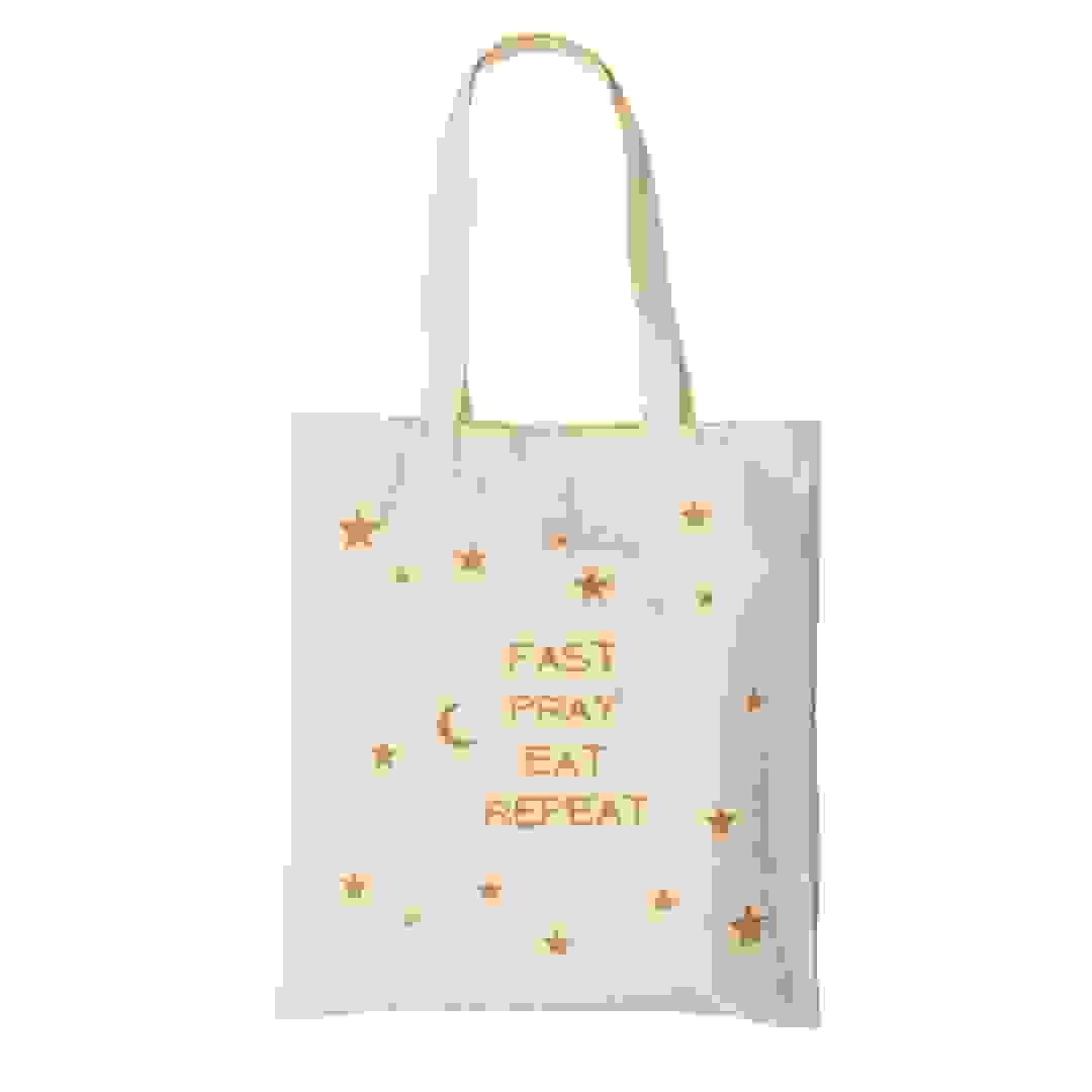 Hilalful Fast Pray Eat Repeat Reusable Cotton Tote Bag (35 x 40 cm)