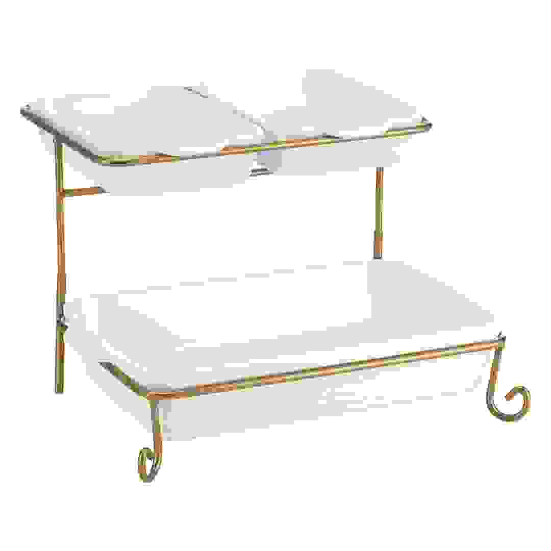 Shallow 2-Tier Serving Set W/Stand (4 Pc.)