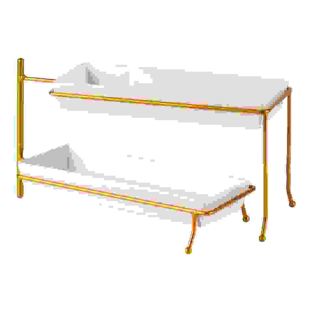 Shallow 2-Tier Rectangular Serving Plate (White & Gold)
