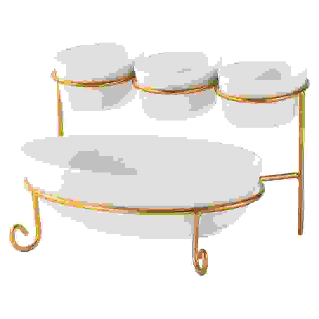 Shallow 2-Tier Porcelain Serving Set (White & Gold)