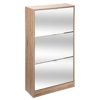 3-Tier Wooden Mirror Shoe Cabinet (59.6 x 23.4 x 118 cm)