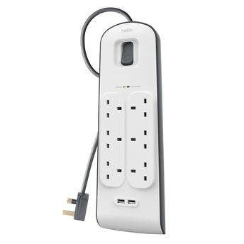 Belkin 6-Outlet Surge Protection Strip with USB & Power Cord (2 m)