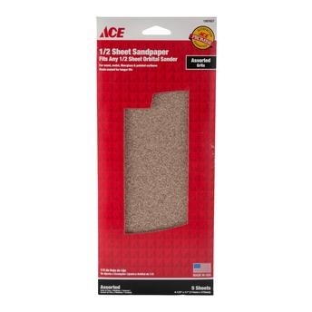 ACE 1/2 Sheet Sandpaper (Assorted Grits, 114 x 279 mm, Pack of 5)