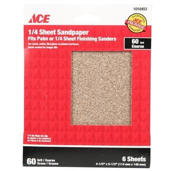 ACE 60 Coarse Sheet Sandpaper (22.9 x 27.9 cm, Pack of 6)