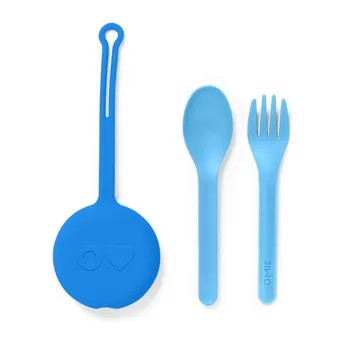 طقم أدوات تناول طعام للأطفال مع حامل أومي لايف أومي بود (3 قطع، أزرق)