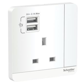 Schneider Electric AvatarOn Switched Socket W/ USB Chargers (8.6 x 8.6 x 3.17 cm)