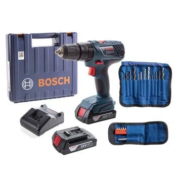 Bosch Professional Cordless Combi Impact Drill, GSB 180-Li + Drill Bit Set + Screw Bit Set