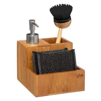 5five Bamboo Liquid Soap Dispenser W/ Sponges & Brush Set (4 Pc.)