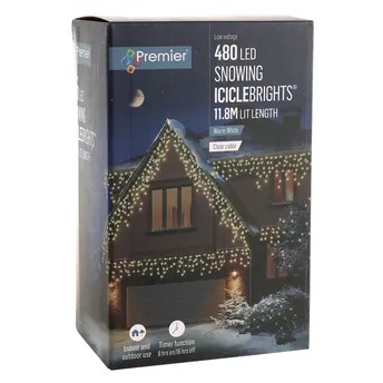 Premier Supabrights Snowing Icicle 480 LED Light W/Timer (11.8 m, Warm White)