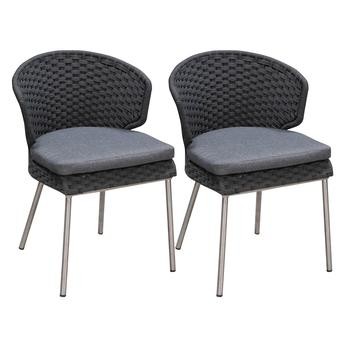 Fanback Rope & Stainless Steel Dining Armchair W/Cushion Set (53 x 50 x 74 cm, 2 Pc.)