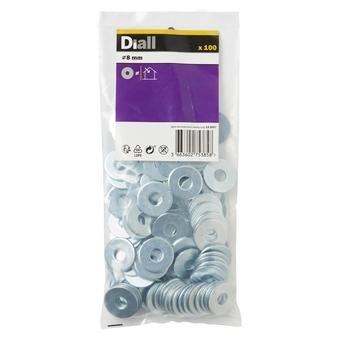 Diall Carbon Steel Large Flat Washer Pack (M8, 100 Pc.)