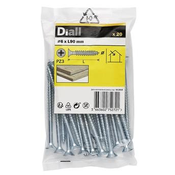 Diall Zinc-Plated Carbon Steel Wood Screw Pack (6 x 90 mm, 20 Pc.)