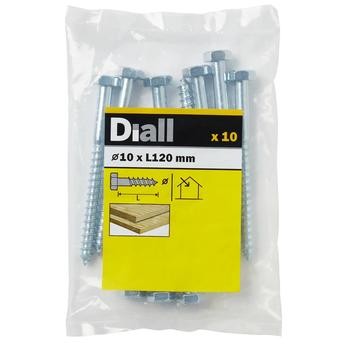 Diall Zinc-Plated Carbon Steel Hex Coach Screw Pack (10 x 120 mm, 10 Pc.)