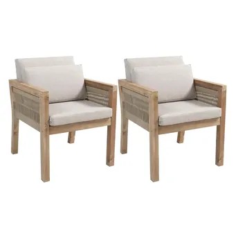 Seychelles Acacia Wood & Rope Chair Set W/Cushion (60 x 60 x 63 cm, 2 Pc.)