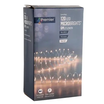 Premier MicroBrights 120 Warm White LED String Light W/Timer (3.6 W, 5.95 m)