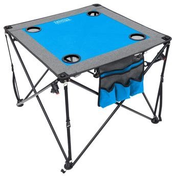 طاولة خارجية محمولة قابلة للطي بوليستر وفولاذ كريتيف (73.66 × 73.66 × 62.23 سم، أزرق ورمادي)