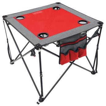 طاولة خارجية محمولة قابلة للطي بوليستر وفولاذ كريتيف (73.66 × 73.66 × 62.23 سم، أحمر ورمادي)
