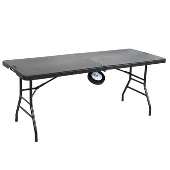 Creative 2-in-1 Plastic & Steel Outdoor Rolling Table (182.88 x 74.42 x 73.91 cm, Black)