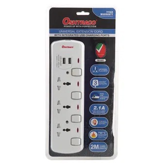 Oshtraco 3-Way Switched Universal Extension Socket W/USB Charging Ports (3250 W)