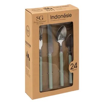 5Five Indonesie Stainless Steel Cutlery Set (24 Pc., Green)