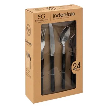 5Five Indonesie Stainless Steel Cutlery Set (24 Pc., Black)