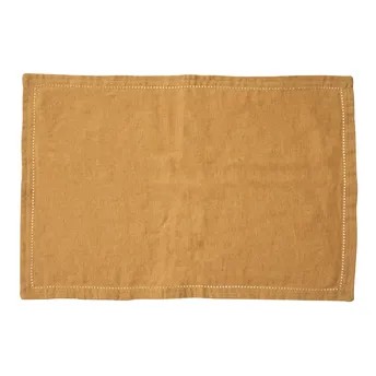 SG Washed Linen & Cotton Placemat (30 x 0.2 x 45 cm, Yellow)