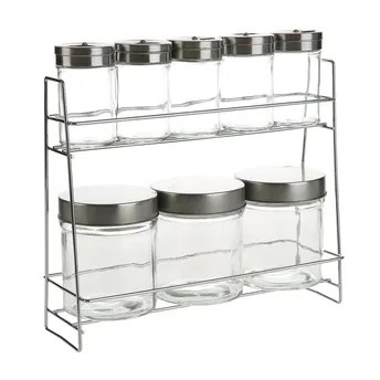 Orchid Glass Spice Jar Set W/Metal Rack (8 Pc.)