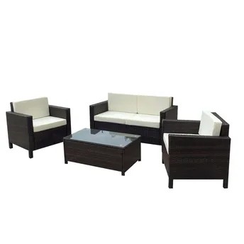 Antwerp 4-Seater PE Rattan & Steel Sofa Set W/Cushions