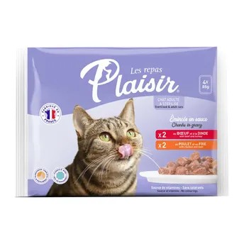 Les Repas Plaisir Chunks In Gravy Wet Cat Food (Beef & Chicken, Sterilized & Adult Cats, 4 x 85 g)