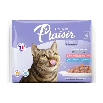 Les Repas Plaisir Chunks In Gravy Wet Cat Food (Salmon & Trout, Sterilized & Adult Cats, 4 x 85 g)