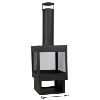موقد نار فولاذي مع مدخنة (44 × 44 × 132 سم)