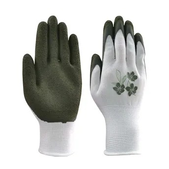 Verve Latex-Coated Polyester Gardening Gloves (Medium, White & Dark Green)