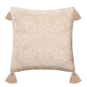 Atmosphera Cotton & Polyester Embroidered Cushion (40 x 10 x 40 cm, Ivory)