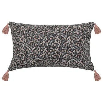 Atmosphera Patterned Polyester Tassel Cushion (50 x 10 x 30 cm, Dark Gray)