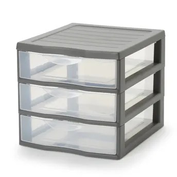 Form Kontor 3-Drawer Stackable Plastic Storage (18 x 21 x 17 cm, Gray)