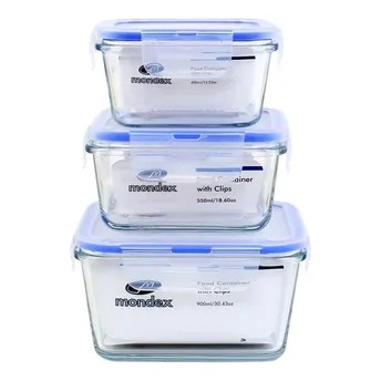 Mondex Square Borosilicate Glass Food Container Set (3 Pc.)