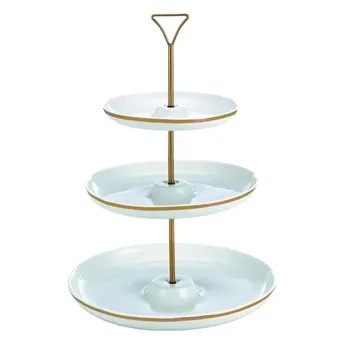 Shallow 3-Tier Serving Plate (White & Gold)