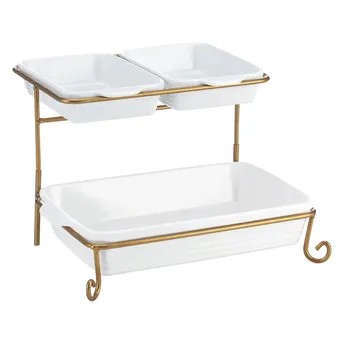 Shallow 2-Tier Serving Set W/Stand (4 Pc.)