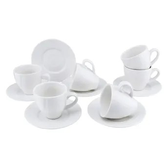 Shallow Glass Cup & Saucer Set (12 Pc., White)