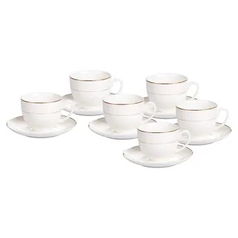 Shallow Glass Cup & Saucer Set (220 ml, 12 Pc., White)