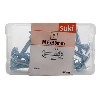 Suki Steel Carriage Bolts Pack (0.6 x 5 cm, 15 Pc.)