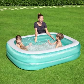 حوض سباحة عائلي مستطيل هوائي (200.6 × 175.2 × 50.8 سم، أزرق/أبيض)