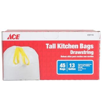 Ace Kitchen Trash Bags with Drawstring (Pack of 45, White)
