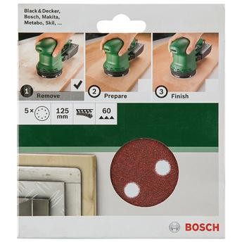 Bosch G60 Random Orbit Grinder Sanding Sheets (125 mm, Pack of 5)