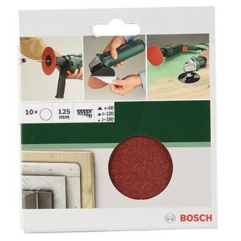 Bosch G60, G120, G180 Orbital Sanding Sheets (125 mm, Pack of 10)