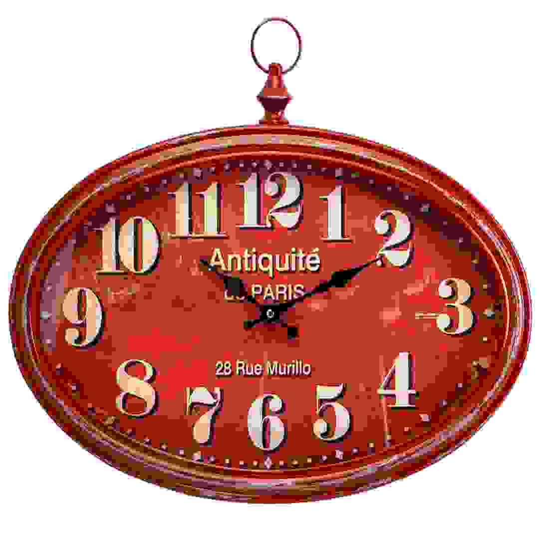 ساعة الحائط التناظرية العتيقة أنتيك دو باريس (أحمر)